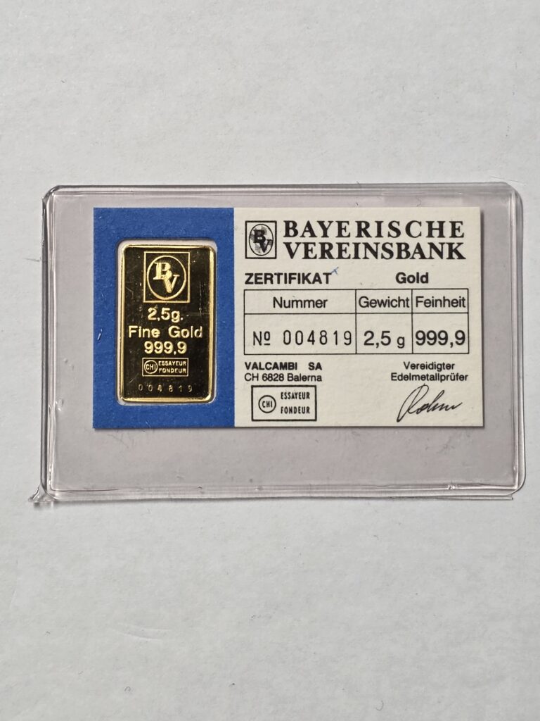 Feingoldbarren<br>B. Vereinsbank<br>2,5g<br>12 x Auf Lager<br>345,- €