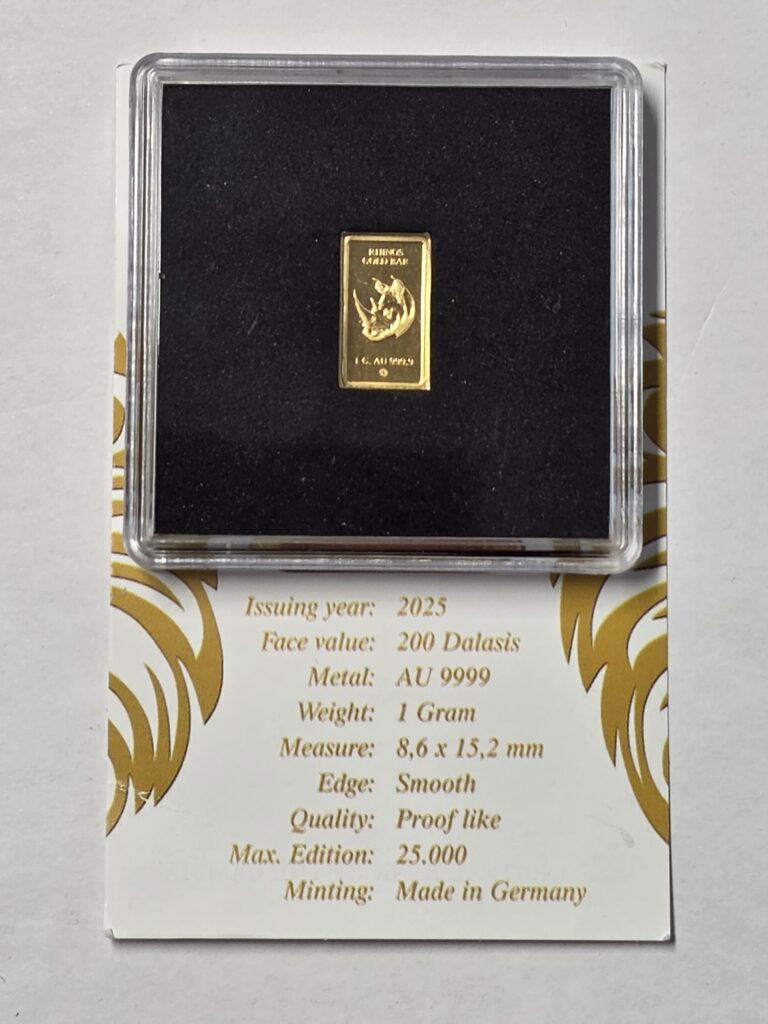 Feingoldbarren<br>C. Bank Gambia<br>1g<br>5 x Auf Lager<br>144,- €