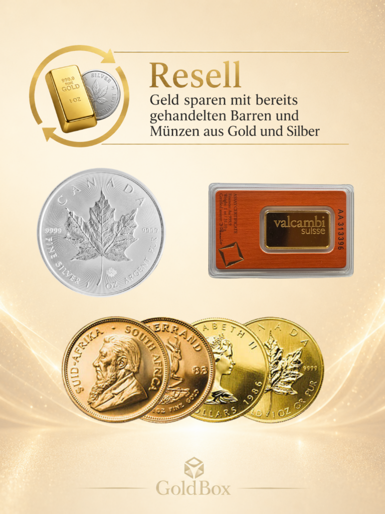Resell<br>Gold und Silber<br>Handelsfähig<br><p><a href=